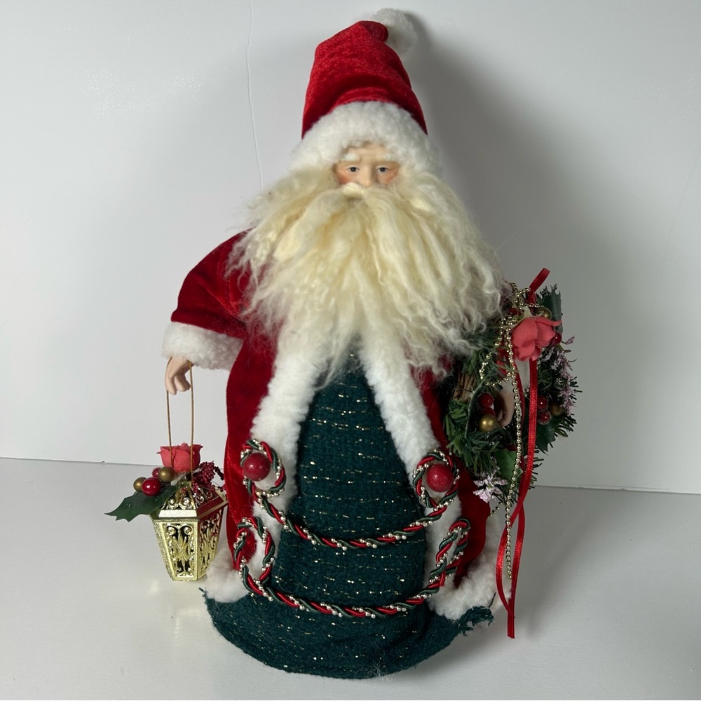 Victorian Santa Claus Porcelain Tree Topper Christmas Gold Red Green Robes 14”